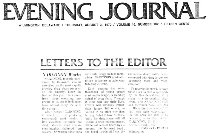 1972 Narconon Delaware letter to the editor