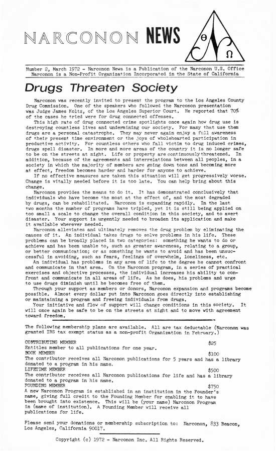 Drugs Threaten Society 1972 Newsletter Cover