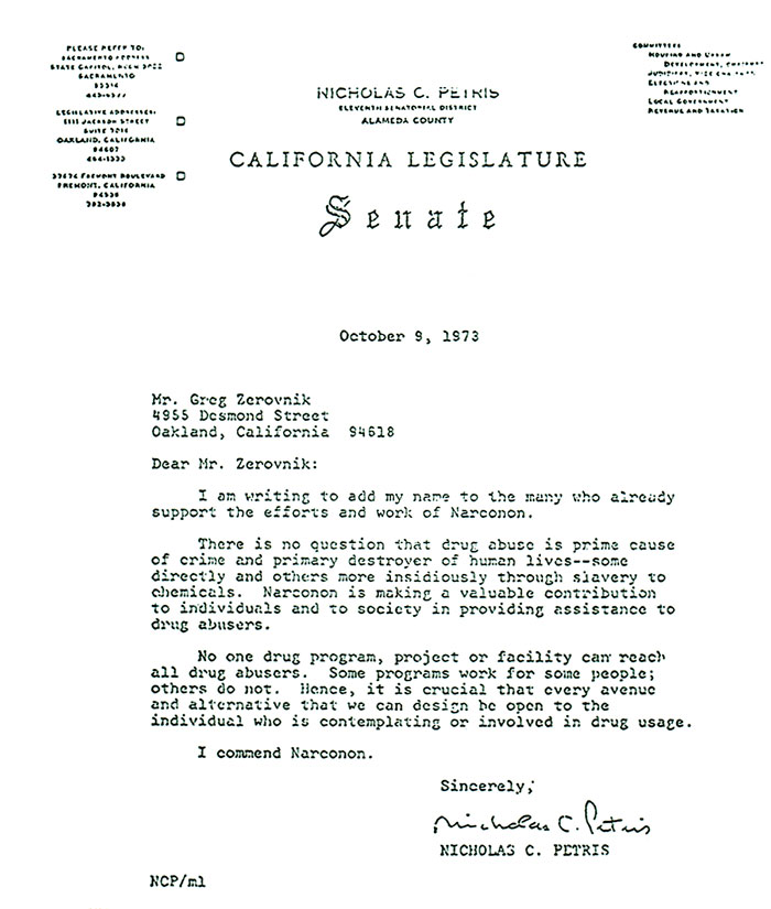 California State Senator Commends Narconon