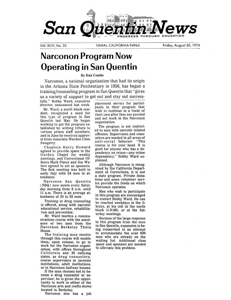 Narconon Operating in San Quentin Prison