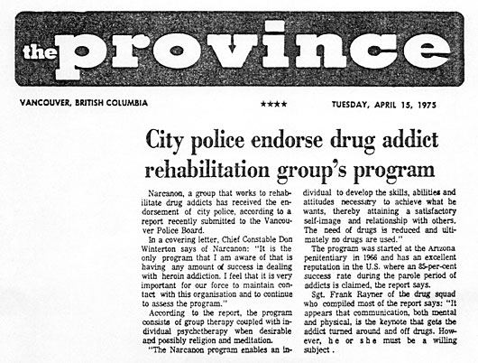 Vancouver City police endorse Narconon drug rehabilitation program.