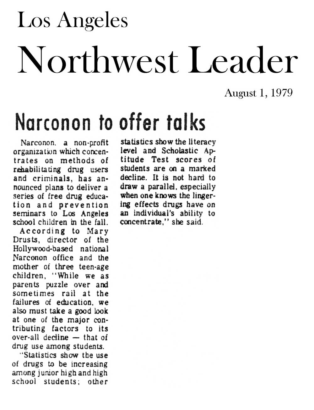 Narconon to Offer Talks