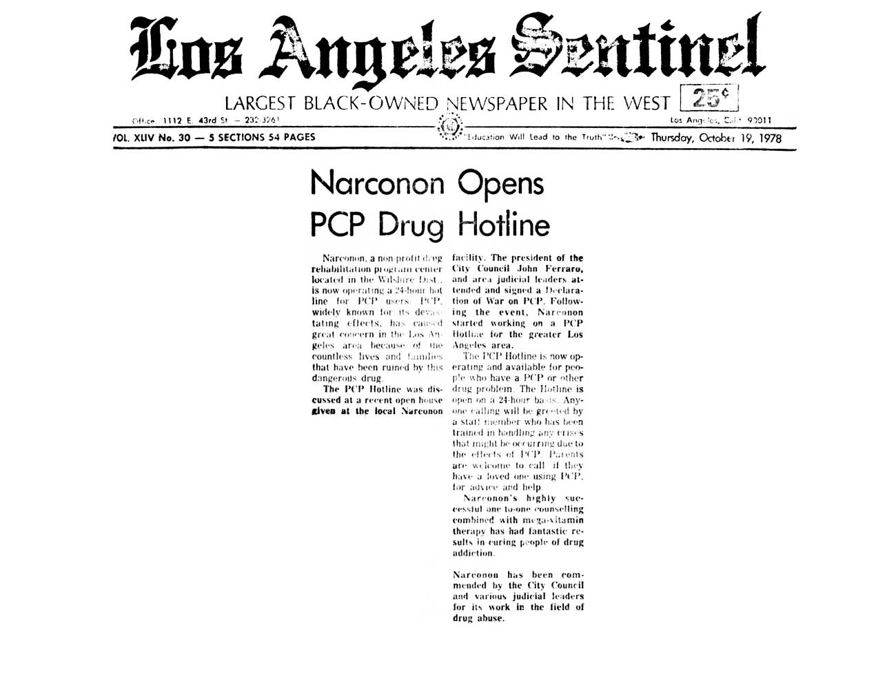 PCP Hotline Opens