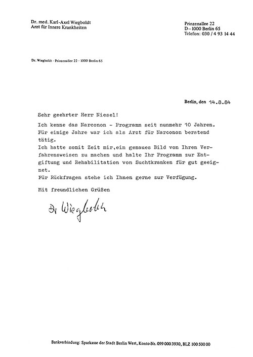 Letter of Recognition from Physician Berlin