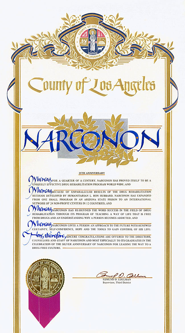 Los Angeles California Proclamation to Narconon on its 25th Anniversary (picture)