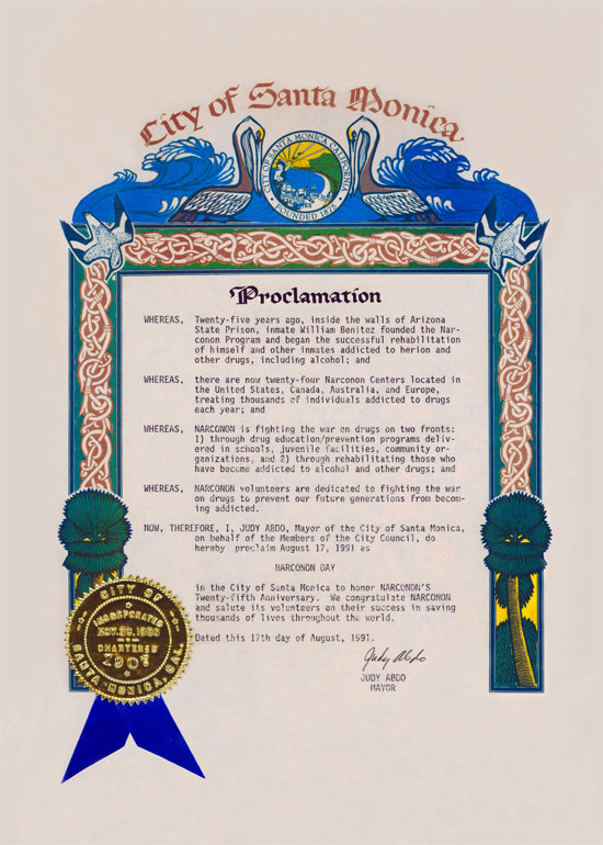 Santa Monica, California Mayor proclaims Narconon Day