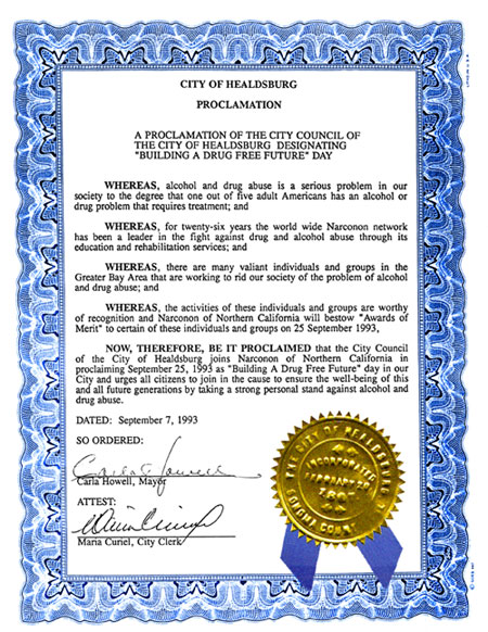 Healdsburg California Proclamation