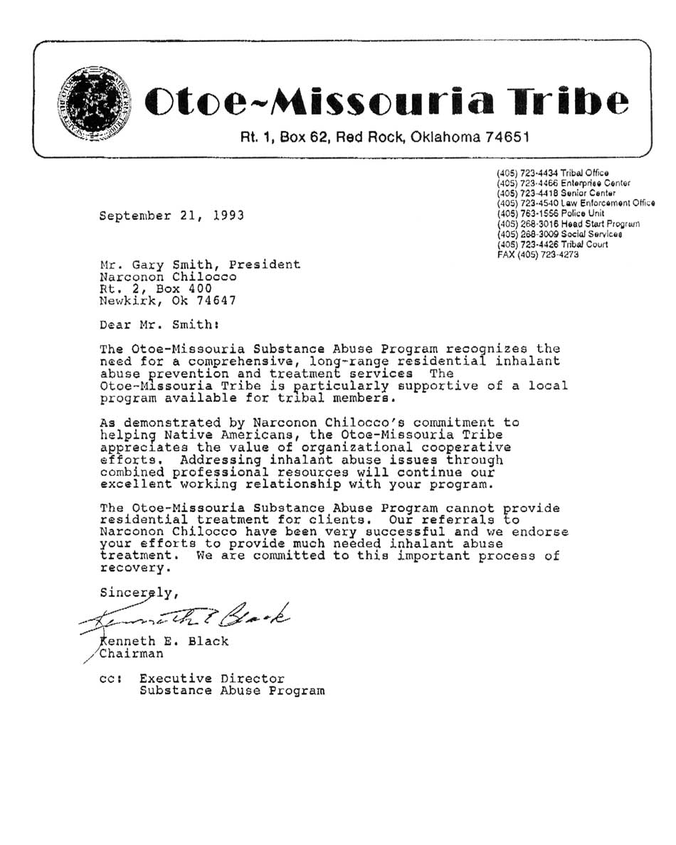 Otoe-Missouria Tribe Appreciation Helping Native Americans