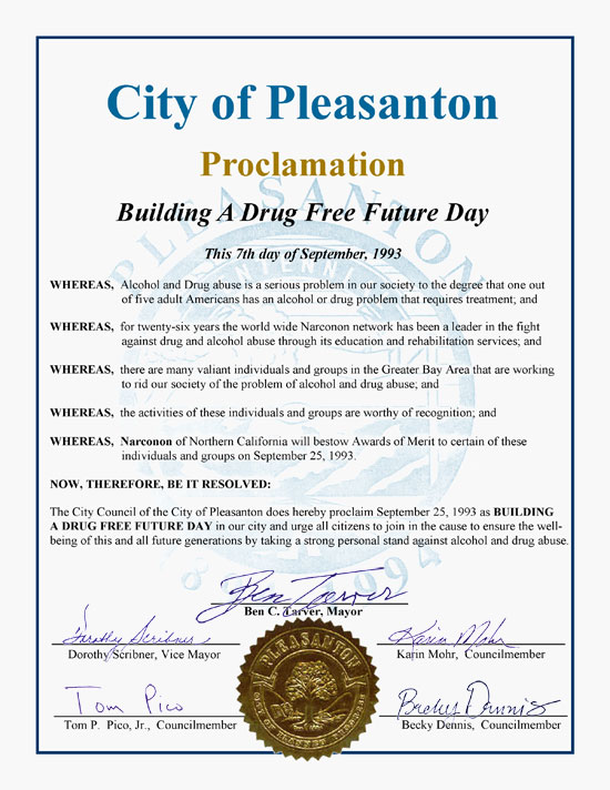 Pleasanton California Proclamation