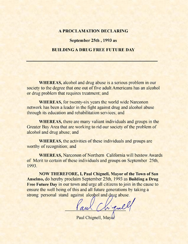 San Anselmo California Proclamation