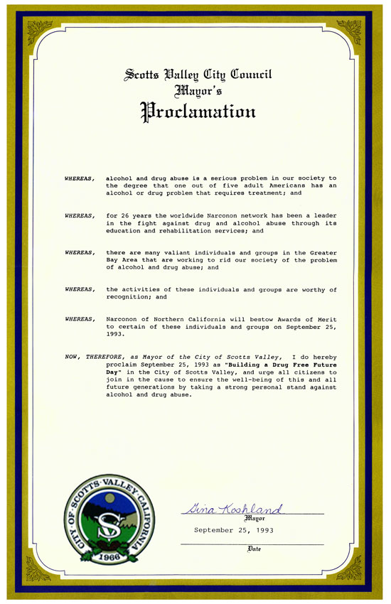 Scotts Valley California Proclamation