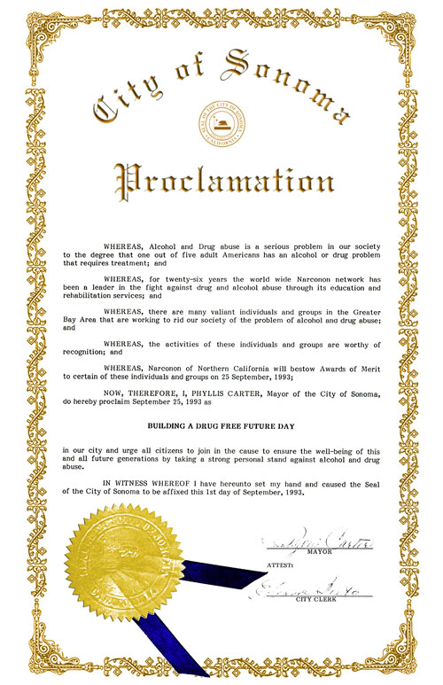 Sonoma California Proclamation