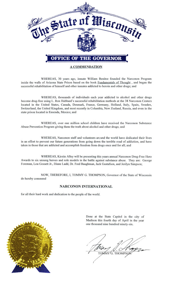 Narconon Commendation from Wisconsin