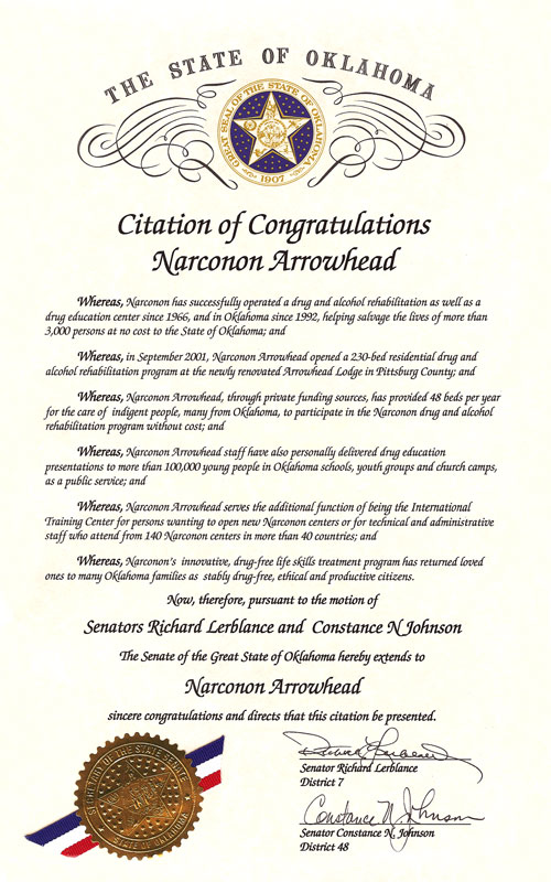 Oklahoma Citation of Congratulations