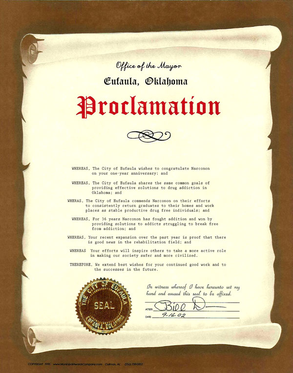 Narconon Oklahoma Proclamation