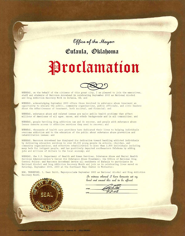 Eufaula Oklahoma Proclamation