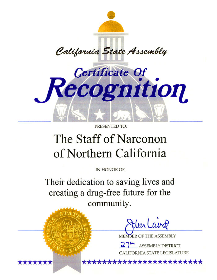 California Legislative Certificate of Recognition