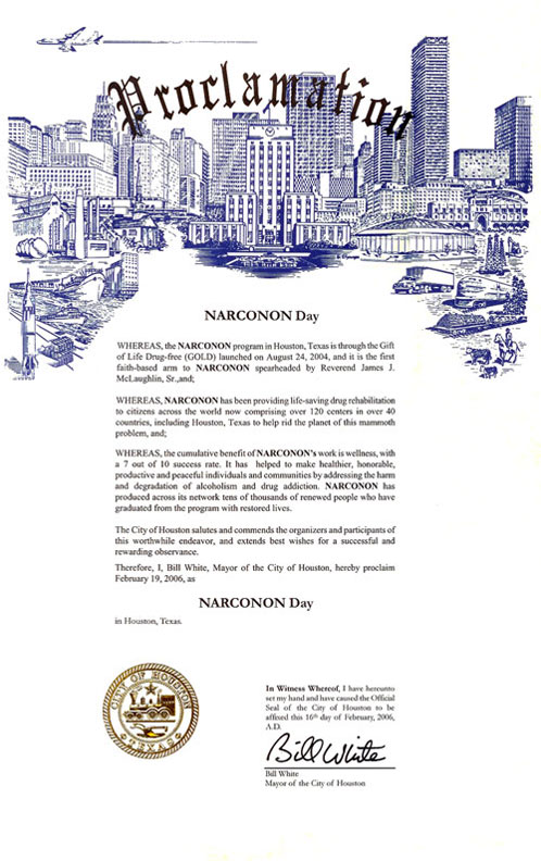 Houston proclamation to the Narconon drug rehab program