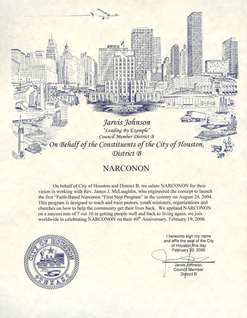 Houston Texas Council Memeber Salutes Narconon