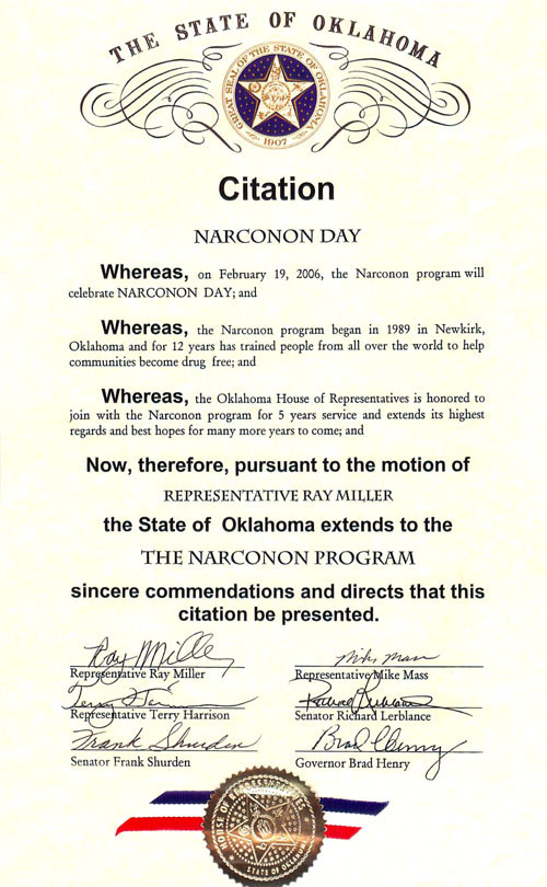 Citation from the State of Oklahoma to Narconon