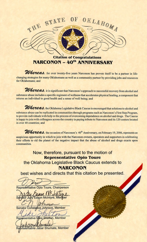 Oklahoma Legislative Citation to Narconon