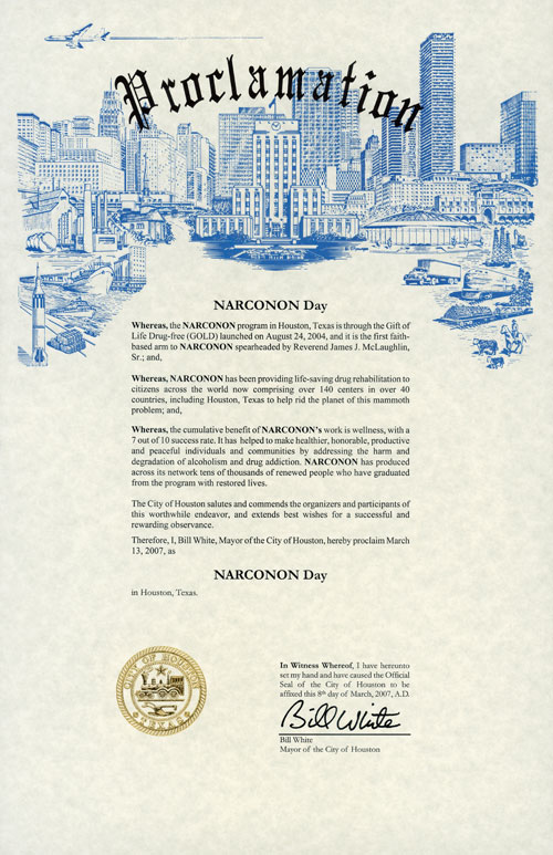 Houston Texas Proclamation of Narconon Day