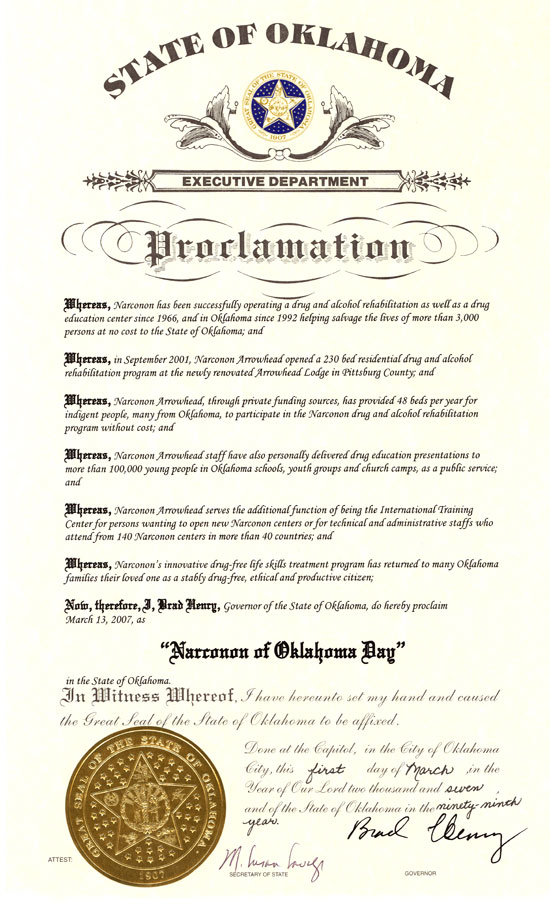 Oklahoma Executive Department Proclamation