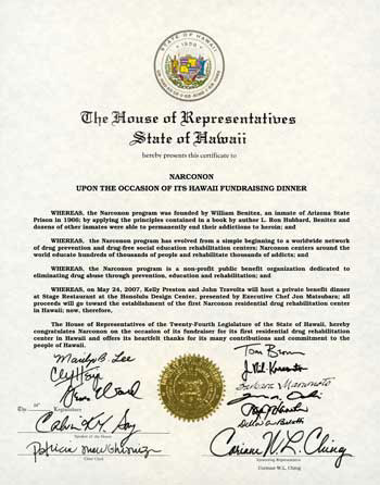 The State of Hawaii House of Representatives Presents Proclamation