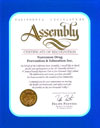 California Legislature Assembly Certificate of Recognition