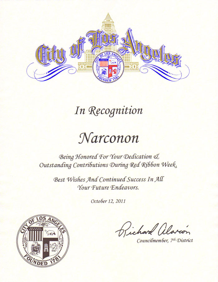 Los Angeles Recognition of Narconon